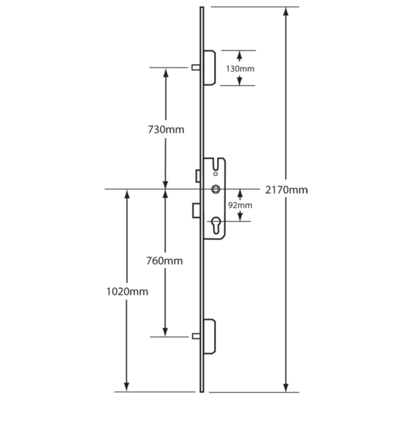KFV Lever Operated Latch & Deadbolt Long Version - 2 Round Bolt
