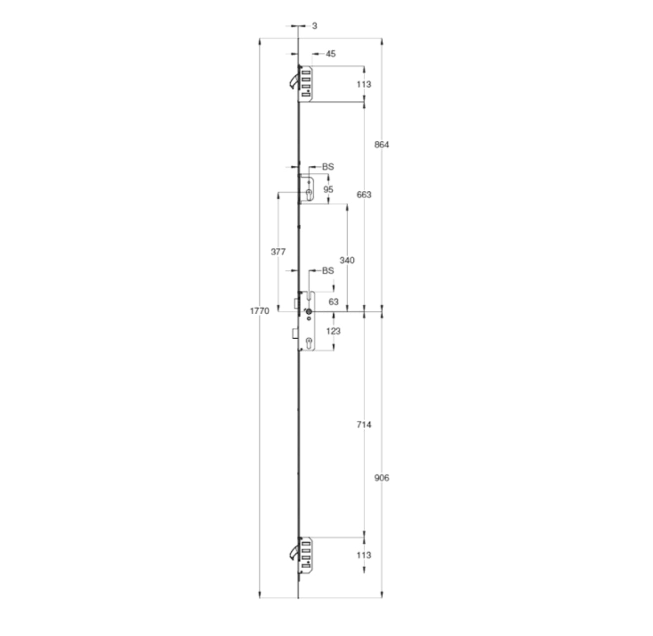 WINKHAUS Cobra Short Lever Operated Latch & Deadbolt Split Spindle & Lockout - 2 Hook