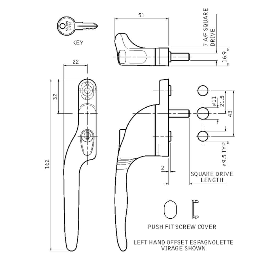 SECURISTYLE Virage Espagnolette Offset Handle