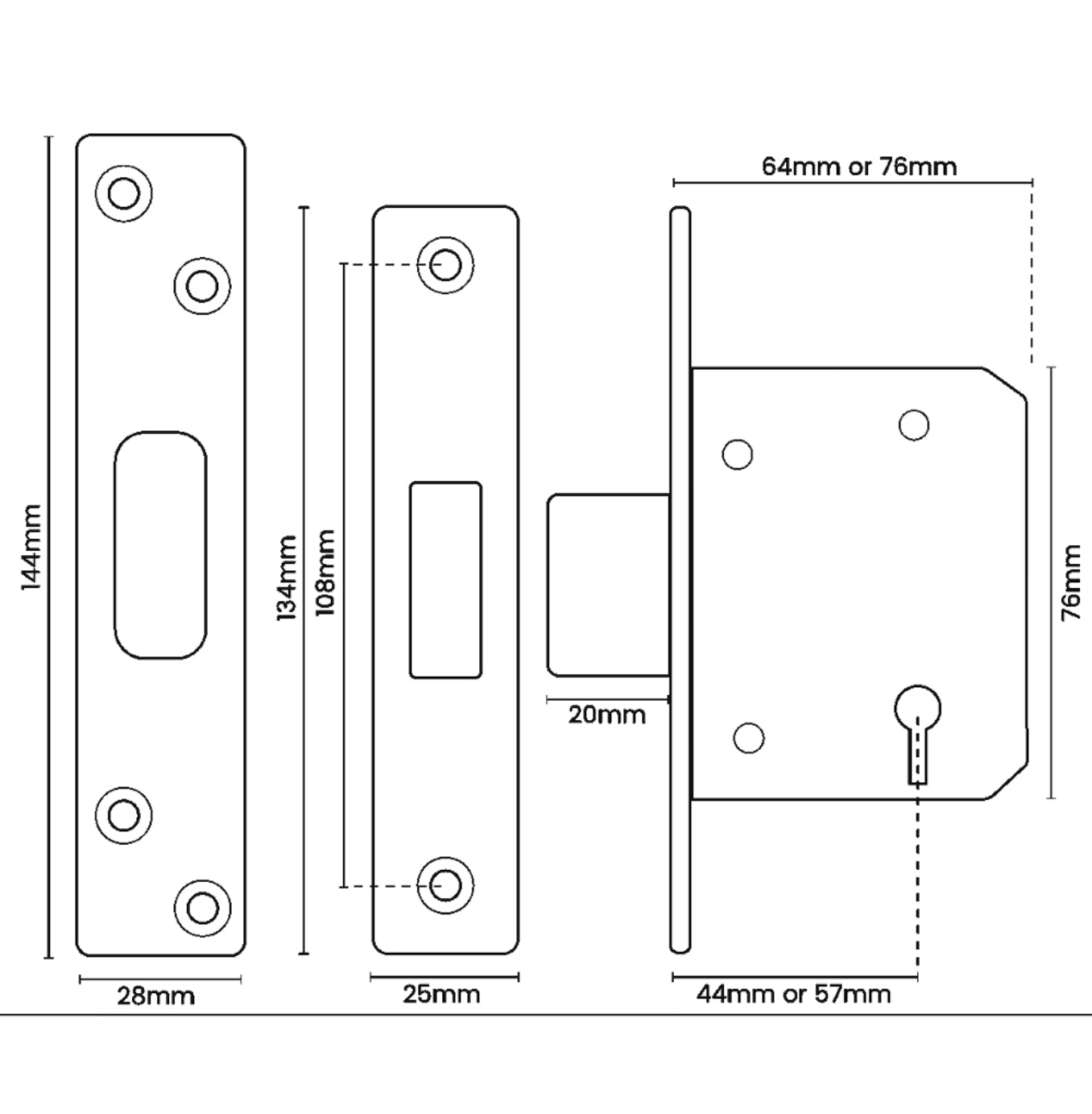 ASEC BS 5 Lever British Standard Deadlock Dimensions