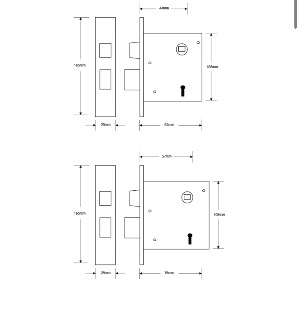 ASEC 3 Lever Sashlock Dimensions