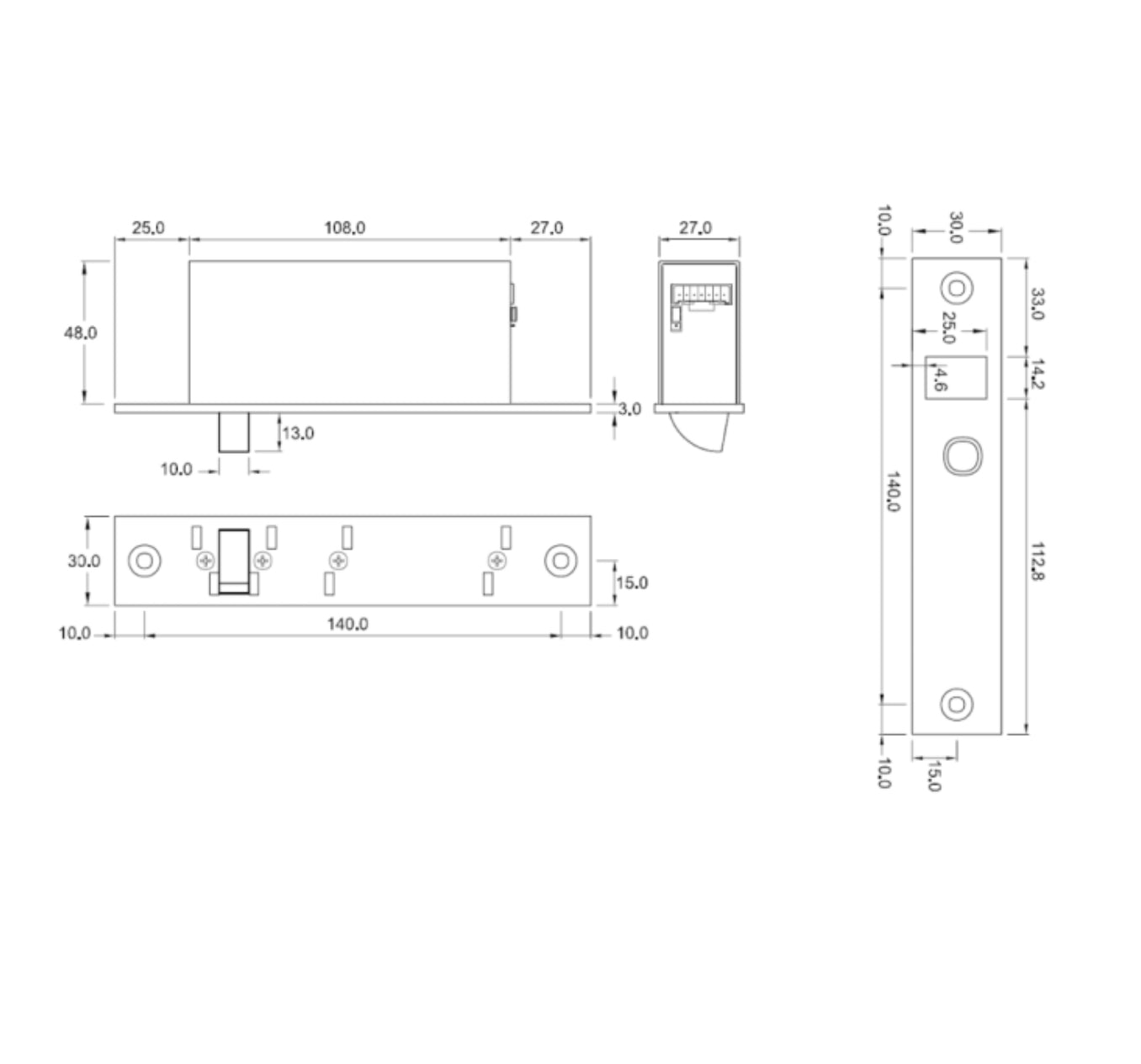 ALPRO ALP210H Cobalt Mini Electronic Side Load Lock Dimensions
