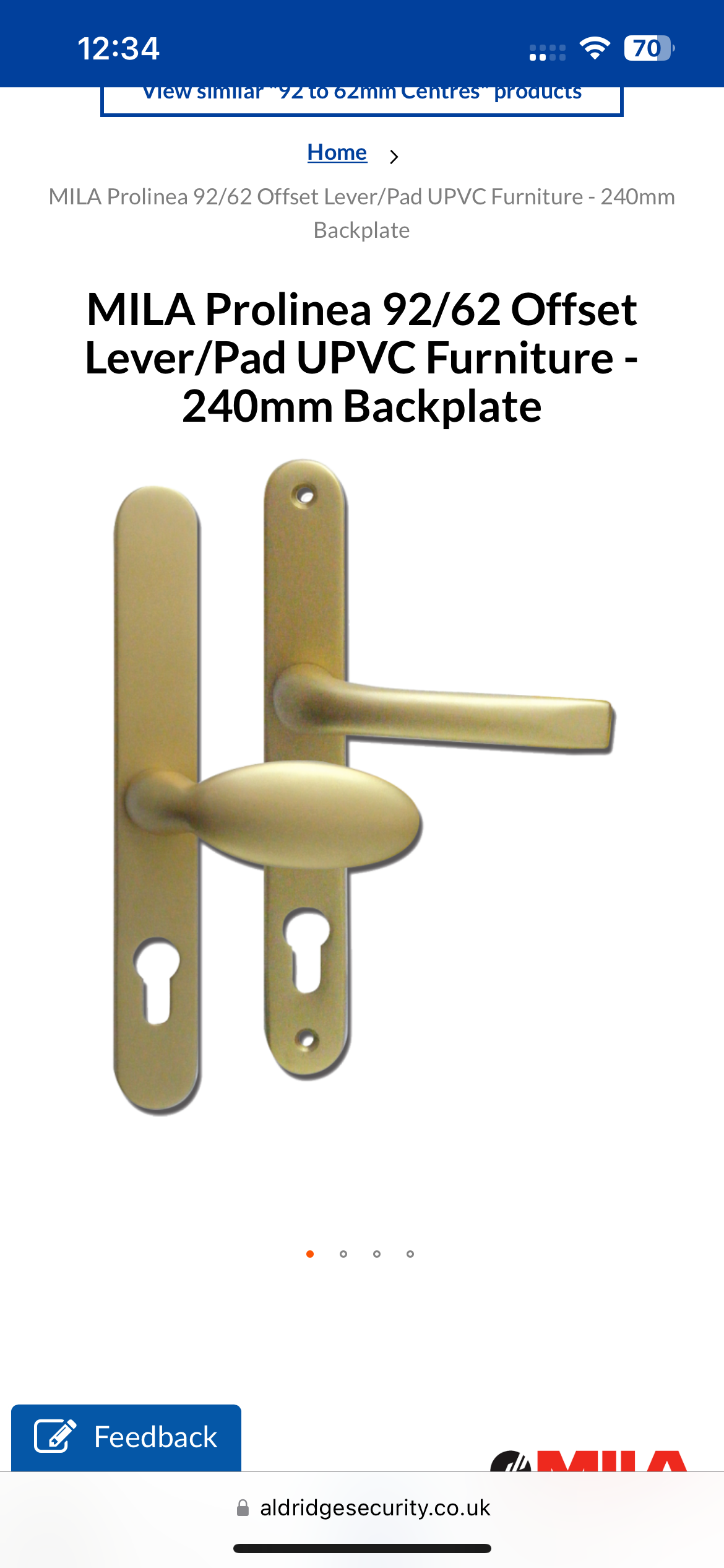 MILA Prolinea 92/62 Offset Lever/Pad UPVC Furniture - 240mm Backplate
