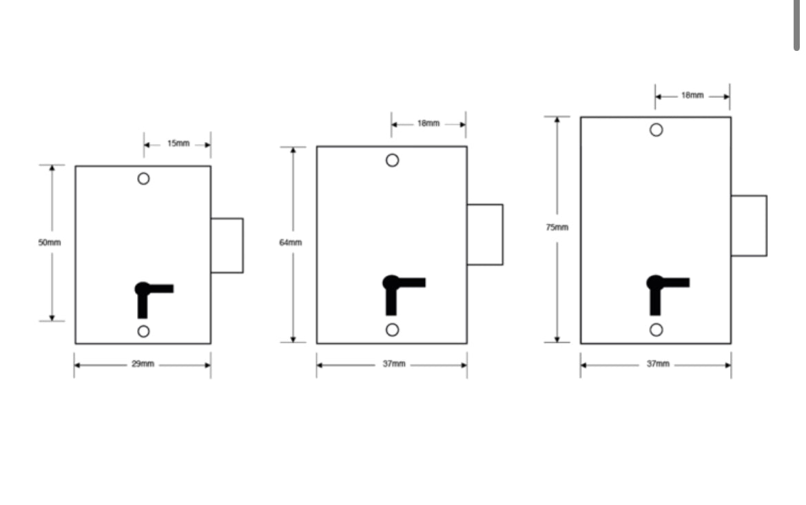 ASEC 36 2 Lever Straight Cupboard Lock Dimensions