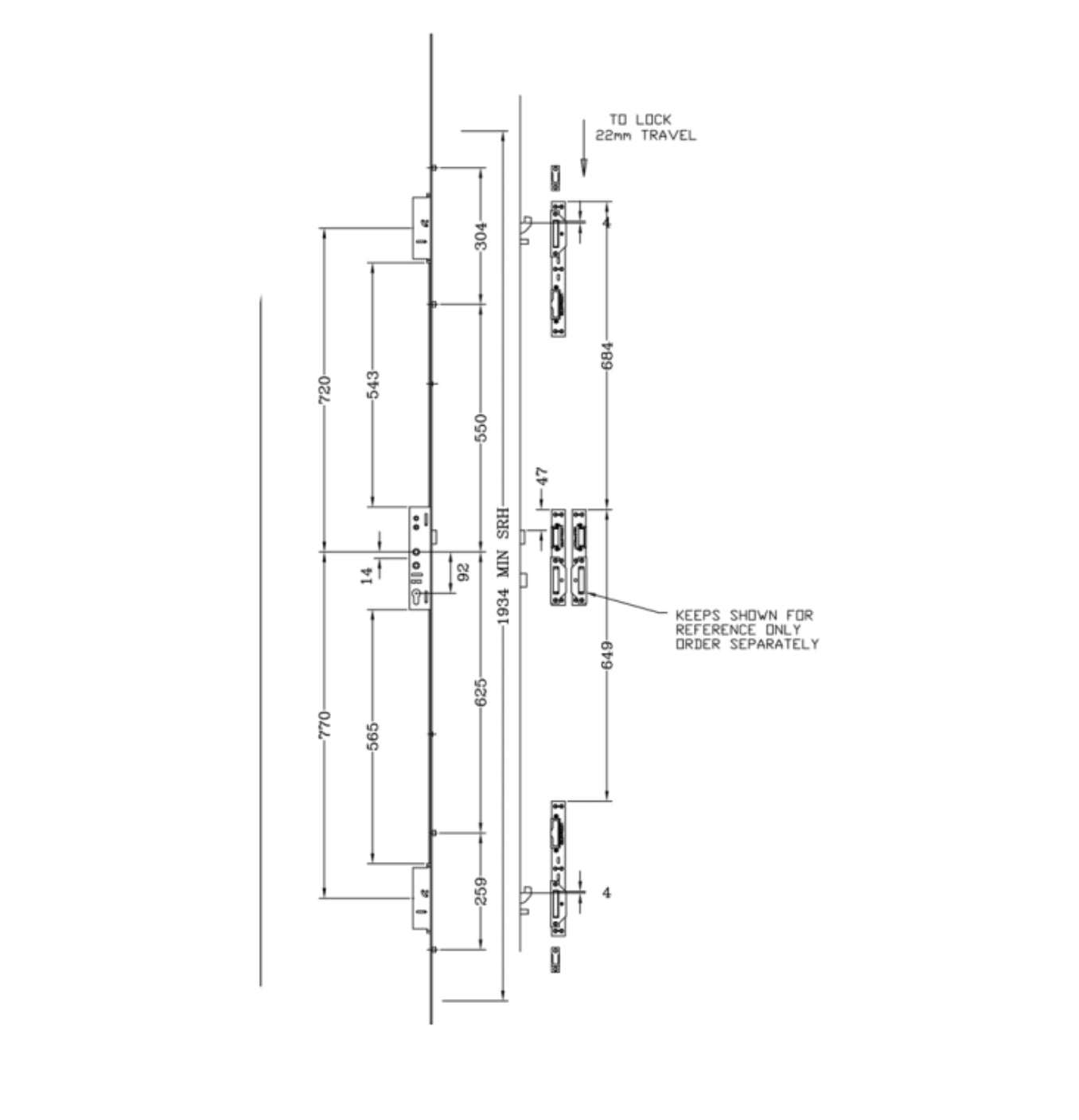 LOCKMASTER Lever Operated Latch & Deadbolt Twin Spindle - 2 Hook 2 Anti-Lift 4 Roller