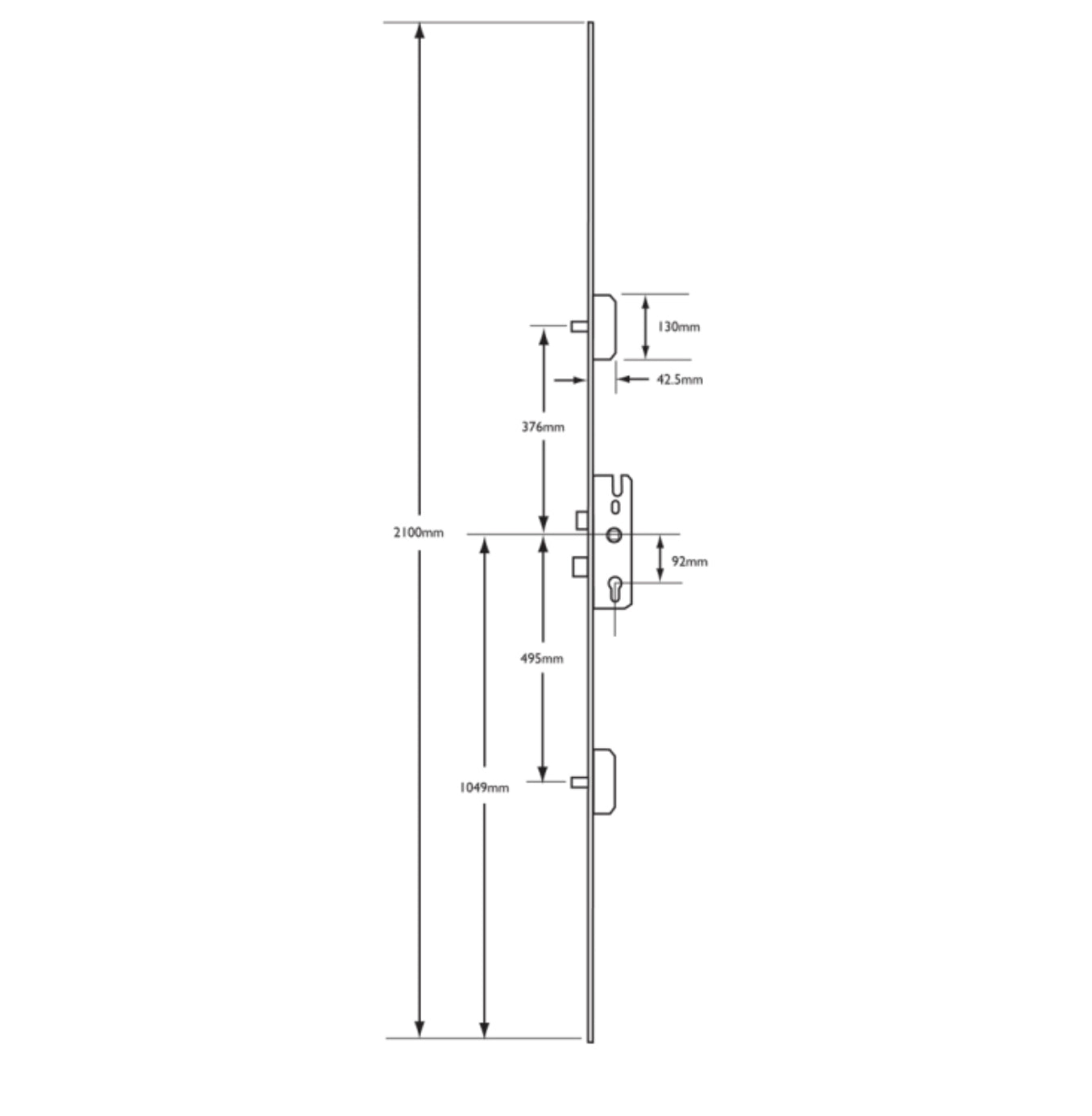 KFV Lever Operated Latch & Deadbolt Short Version - 2 Round Bolt