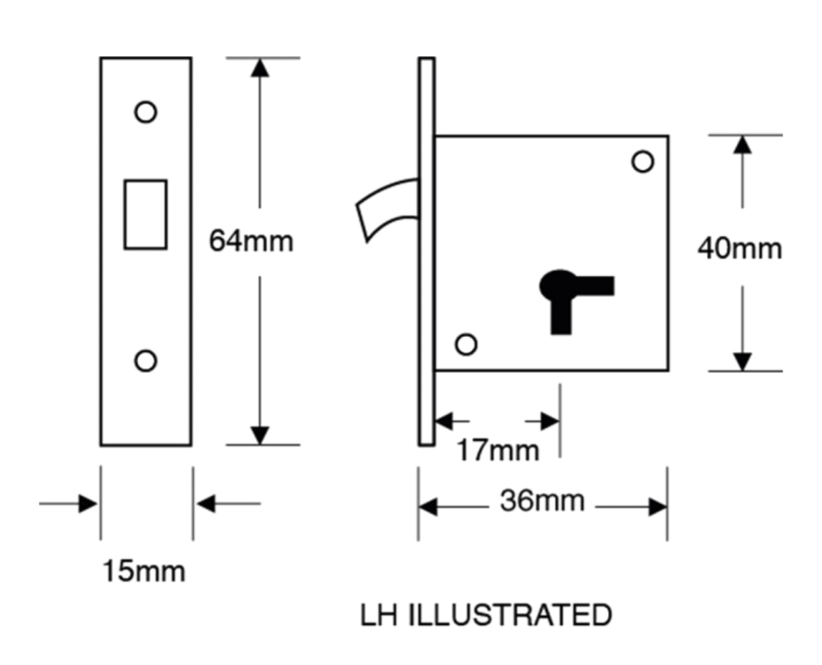 ASEC 85 4 Lever Mortice Cupboard Hooklock Dimensions