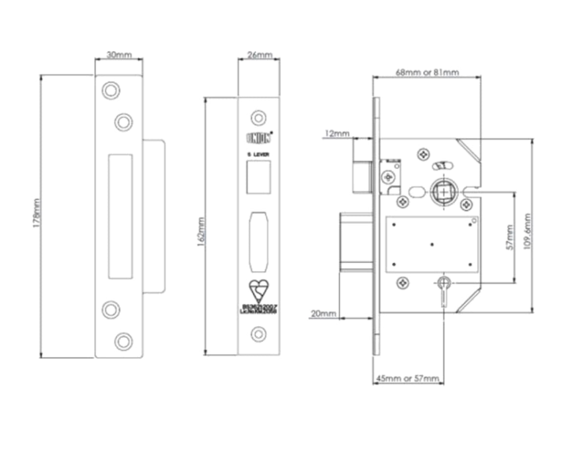 UNION J2200 StrongBOLT BS 5 Lever Sashlock
