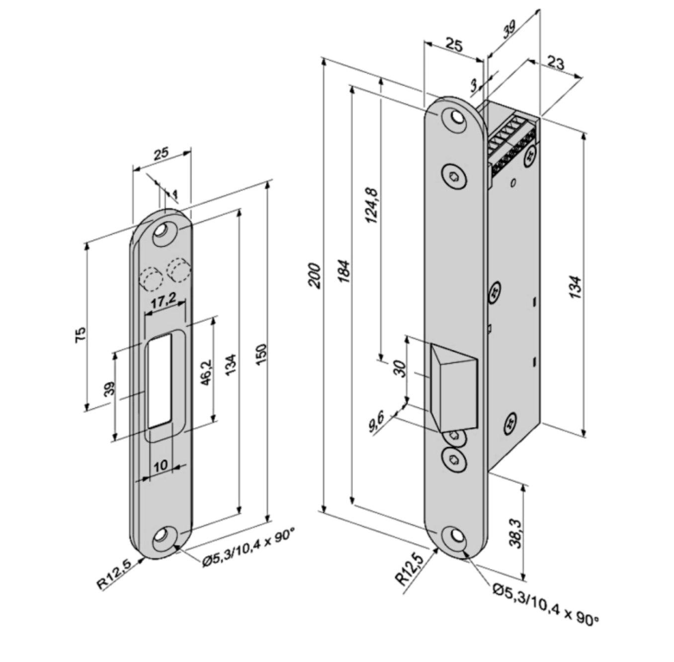 ABLOY Eff Eff 351M.80 Motorised Lock 12/24V DC Fail Unlocked dimensions