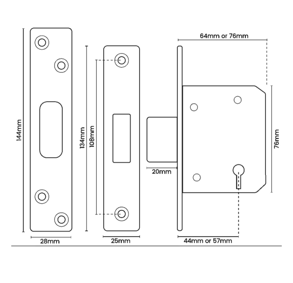 ASEC 5 Lever Deadlock Dimensions