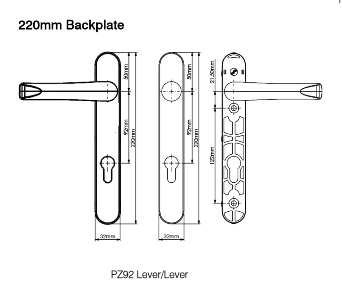 MILA Supa 92 Lever/Lever - 220mm Backplate