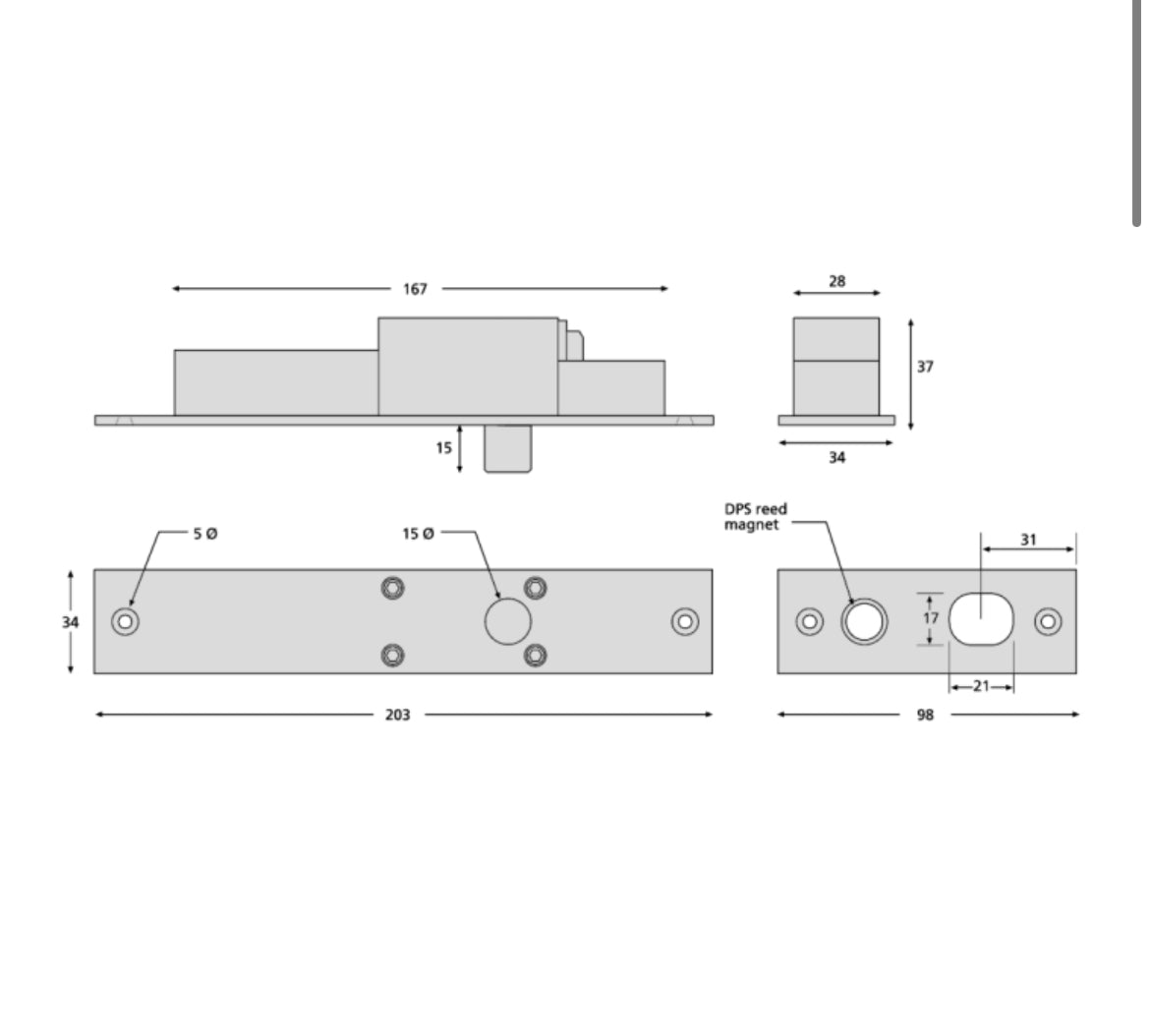 ALPRO EB1001 Solenoid Bolt Dimensions