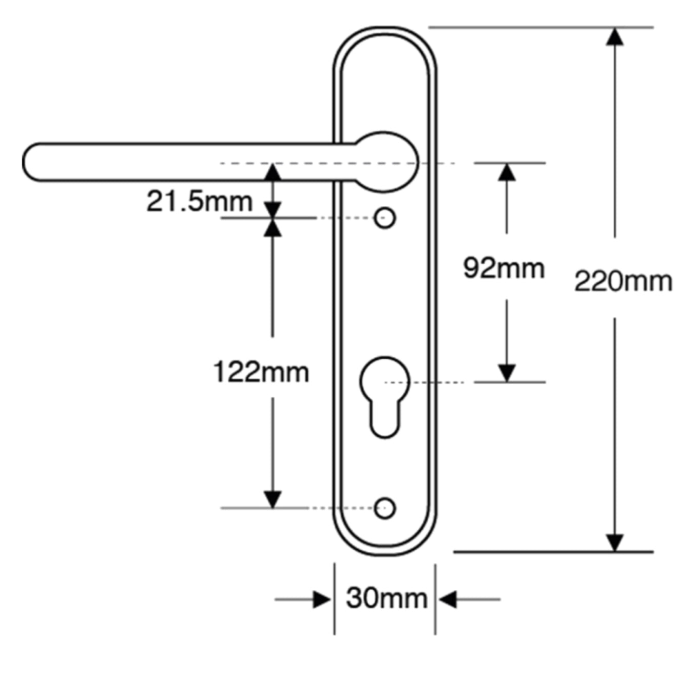 ASEC 92 Lever/Lever UPVC Furniture - 220mm Backplate