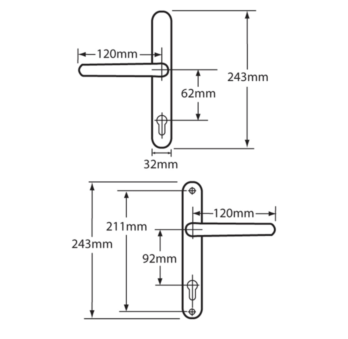 FAB & FIX Ashford 92/62PZ Offset Lever/Lever UPVC Furniture
