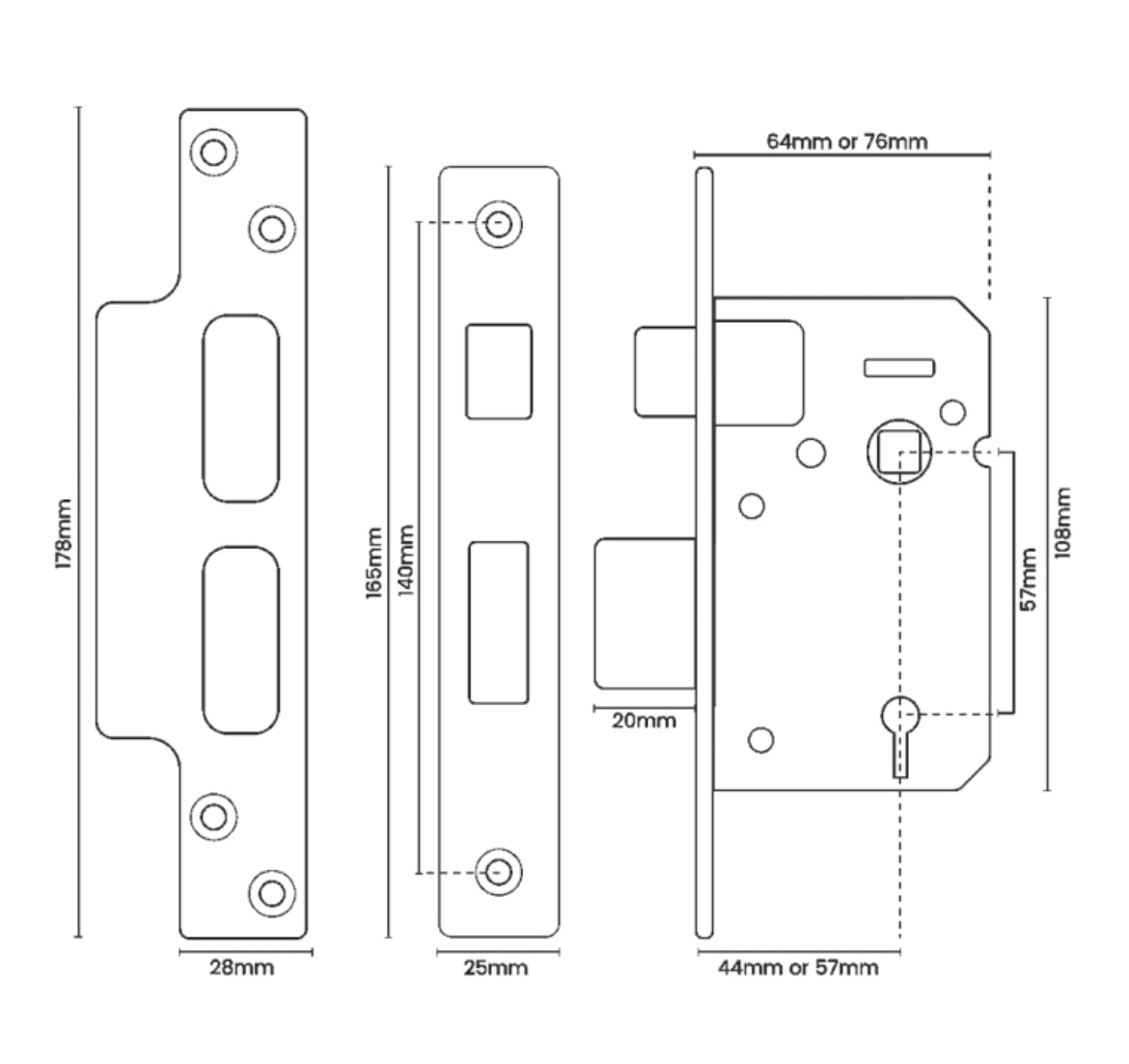 ASEC BS 5 Lever British Standard Sashlock Dimensions