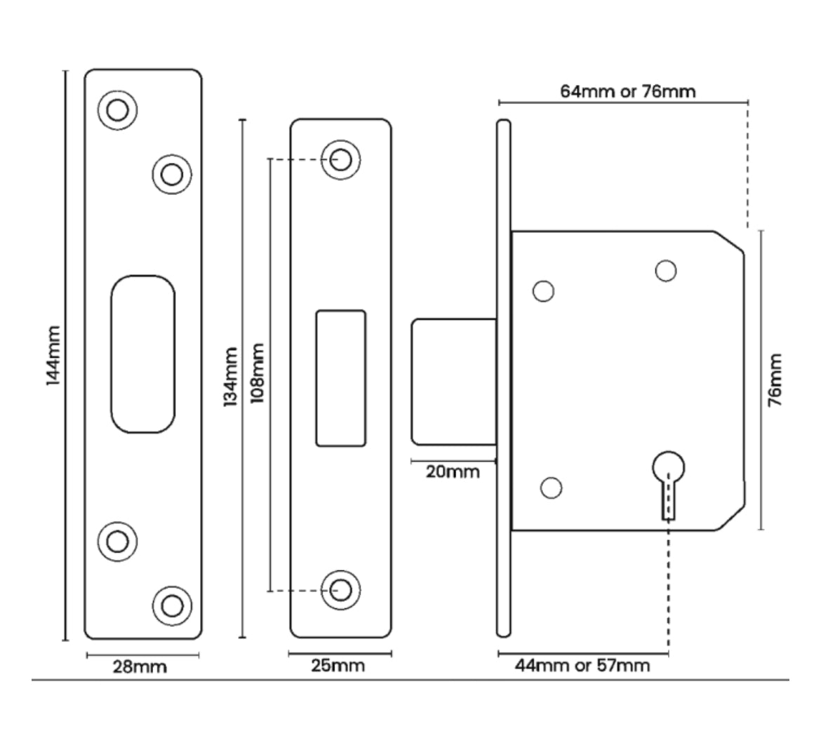 ASEC 5 Lever Deadlock Dimensions