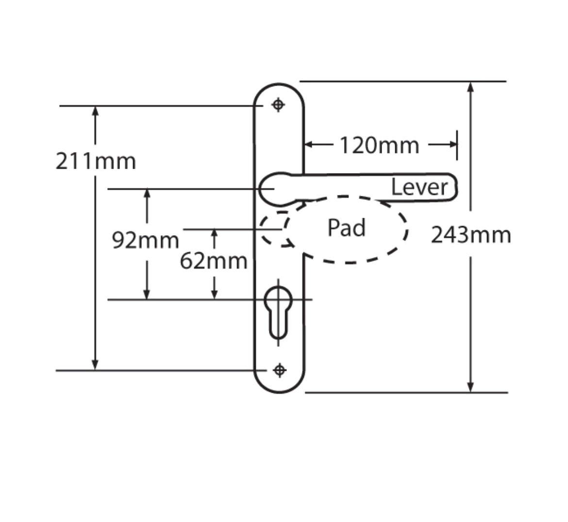 FAB & FIX 92/62PZ Offset Lever/Pad UPVC Furniture - Ashford