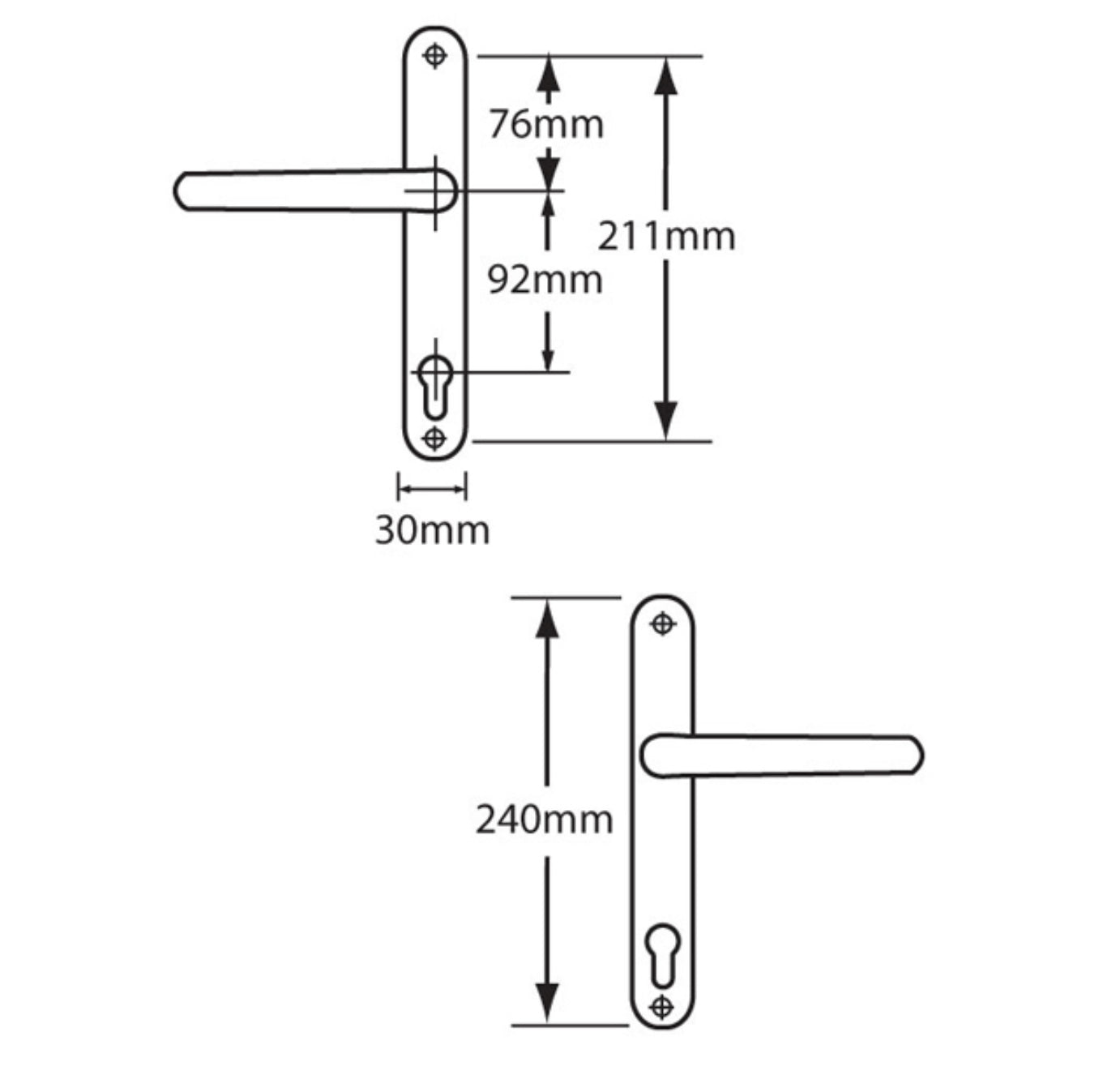 ASEC 92 Lever/Lever UPVC Furniture - 240mm Backplate