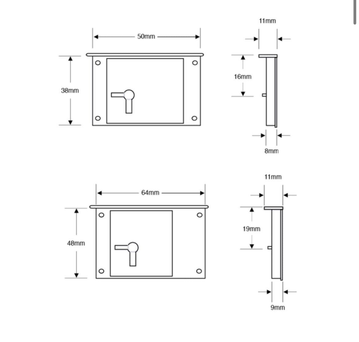 ASEC 1 Lever Till Lock Dimensions