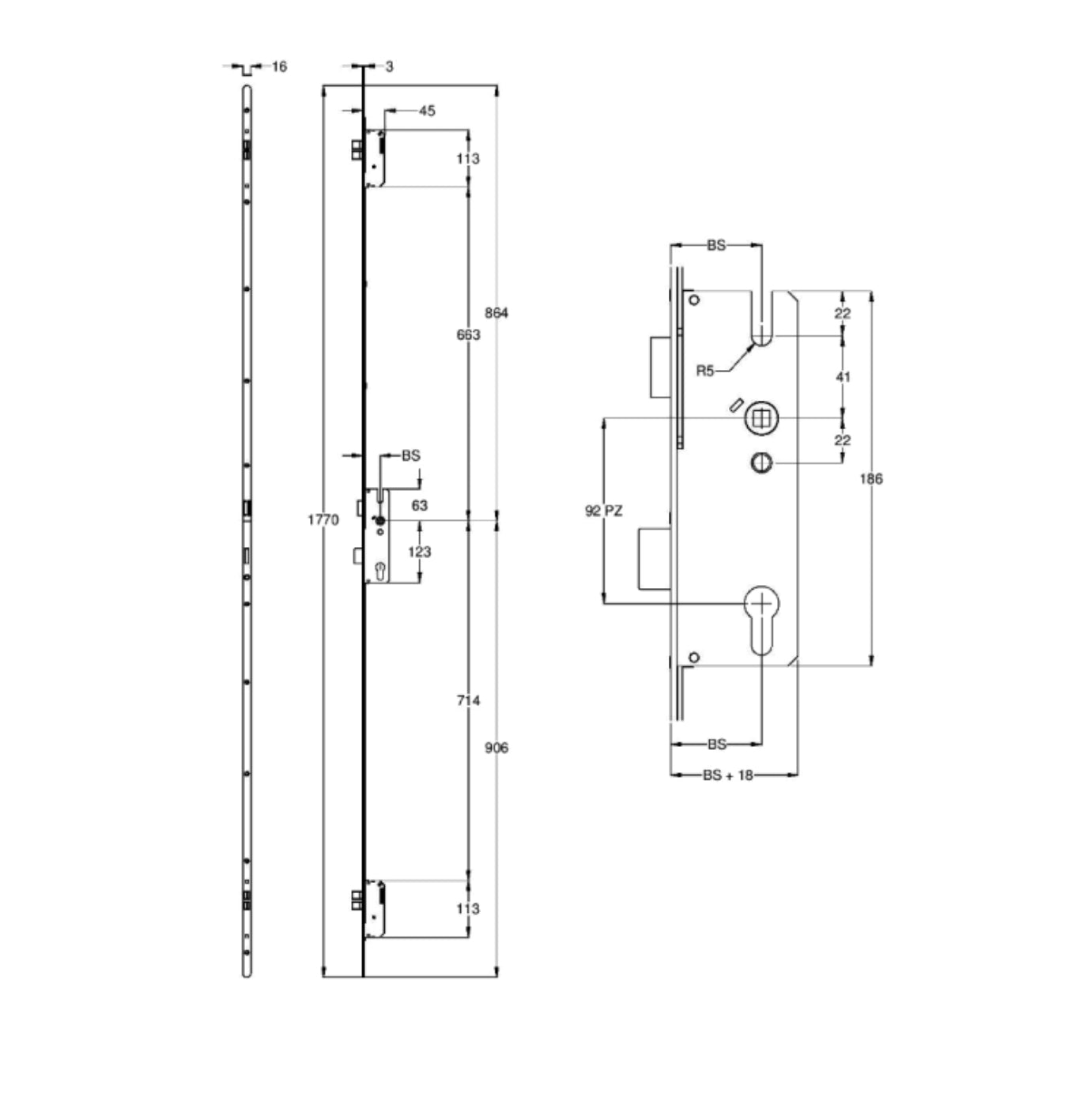 WINKHAUS Thunderbolt™ Lever Operated Latch & Deadbolt Split Spindle 16mm Radius - 4 Dead Bolt