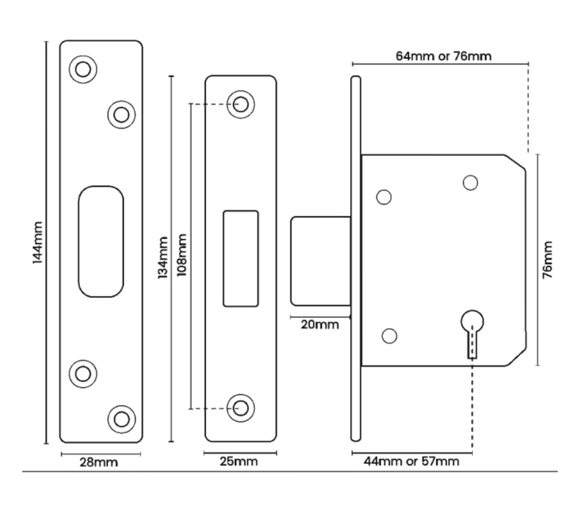 ASEC BS 5 Lever British Standard Deadlock Dimensions