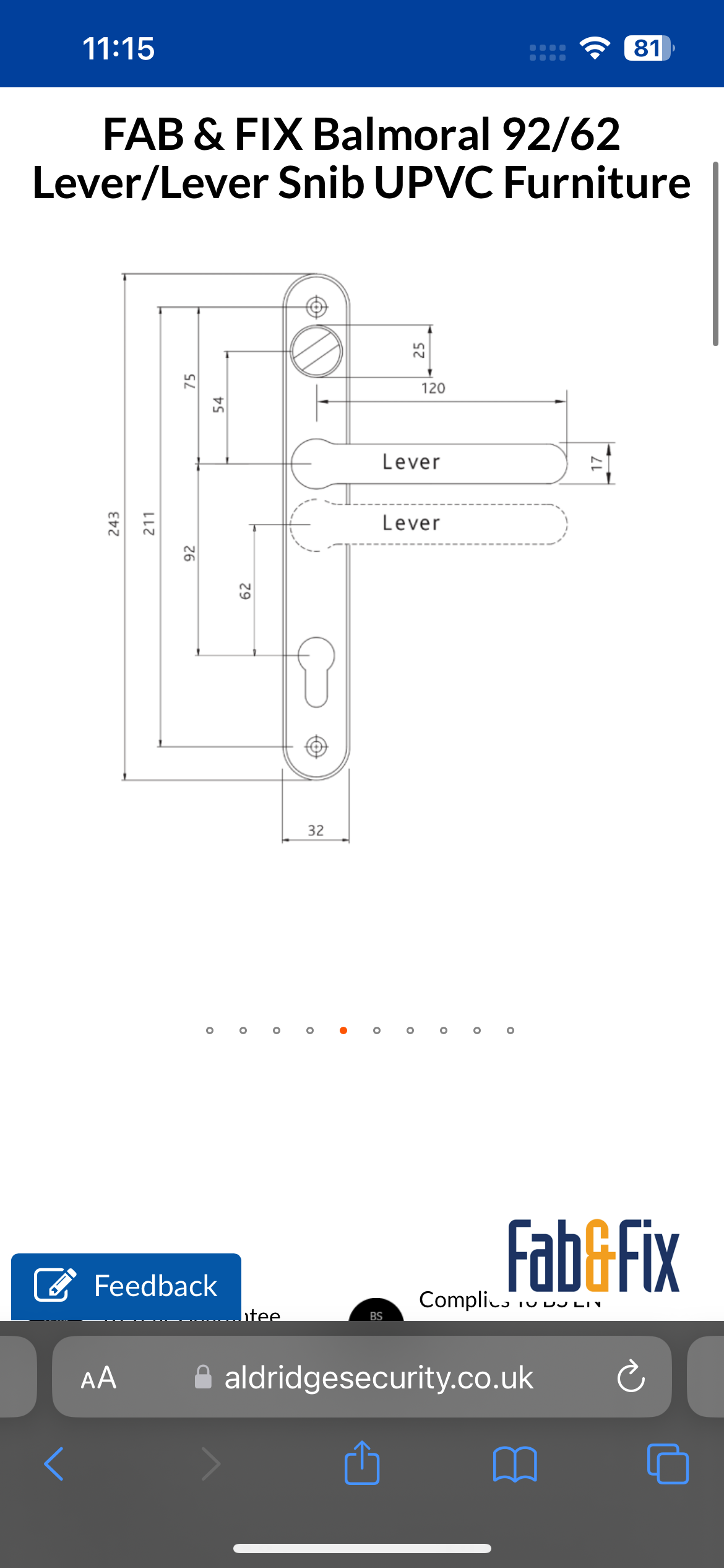 FAB & FIX Balmoral 92/62 Lever/Lever Snib UPVC Furniture