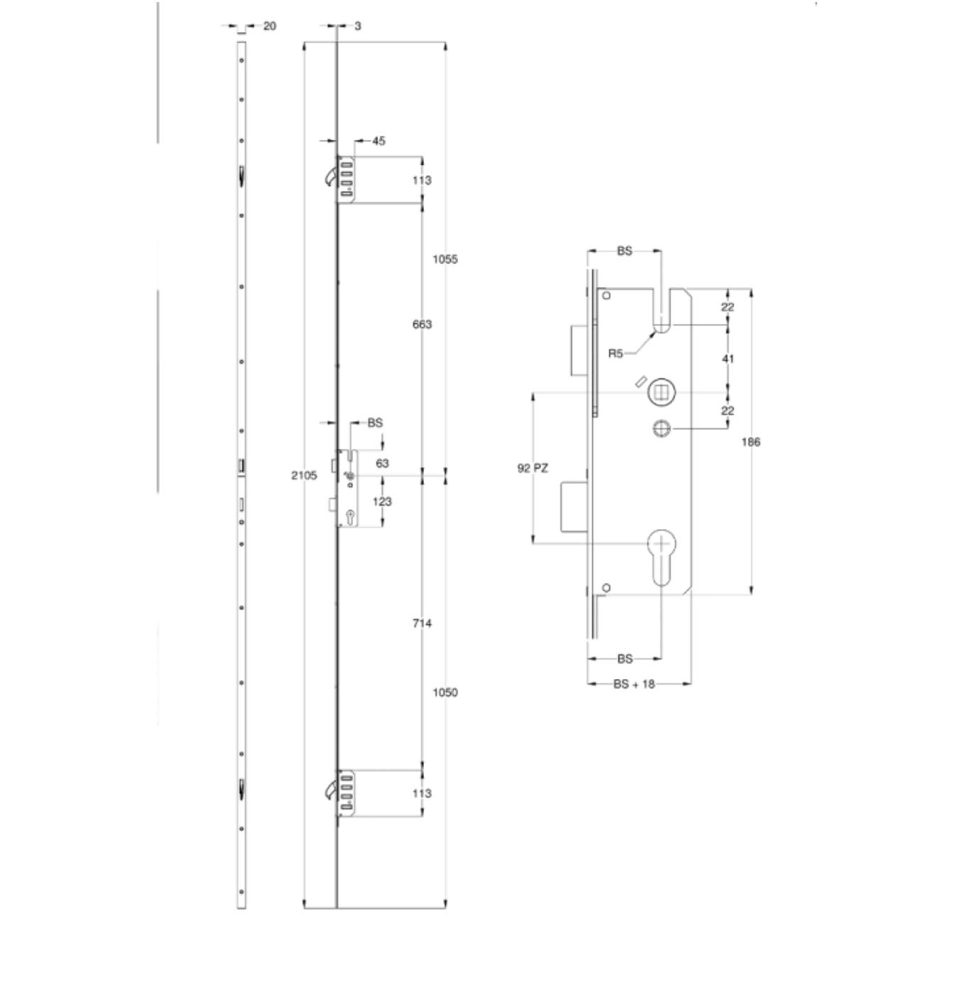 WINKHAUS STV-FG Cobra 20mm Square Faceplate 2 Hooks