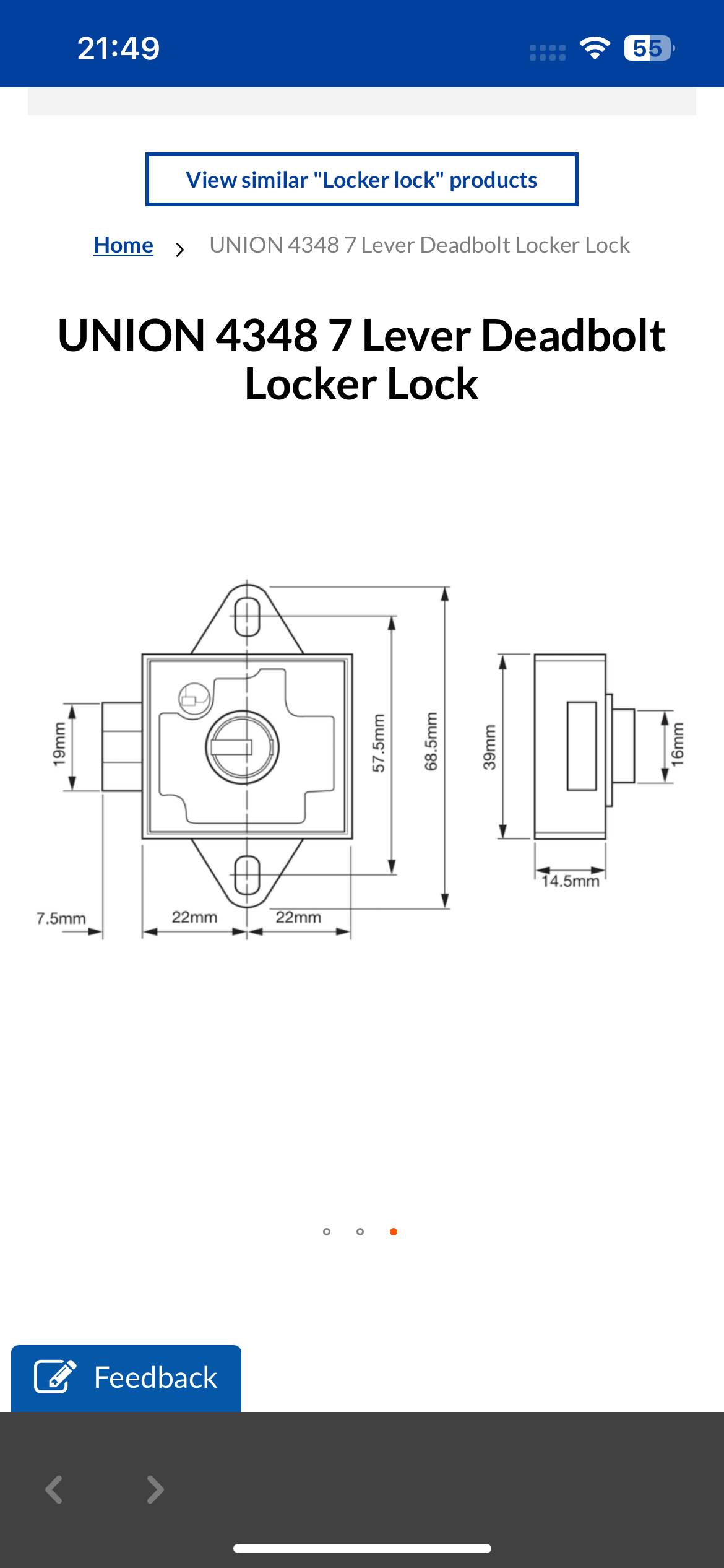 UNION 4348 7 Lever Deadbolt Locker Lock