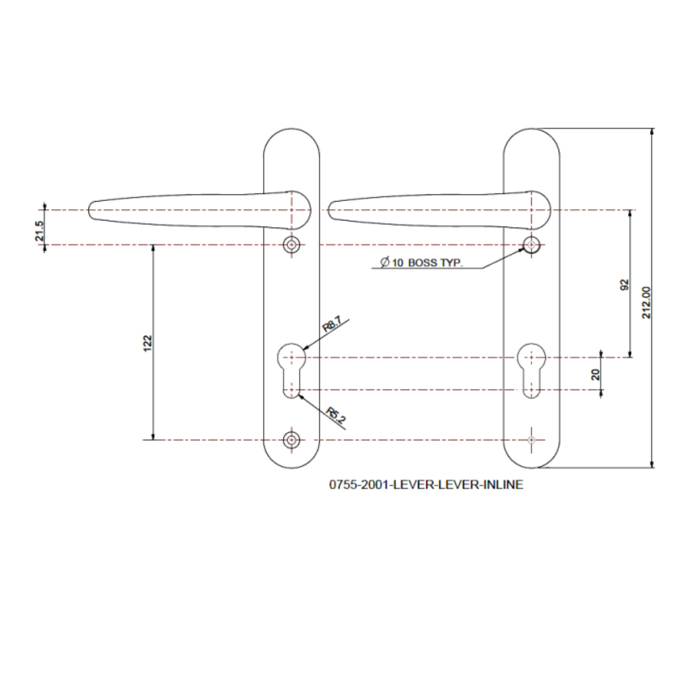 TROJAN Sparta Composite Lever Inline Dimensions