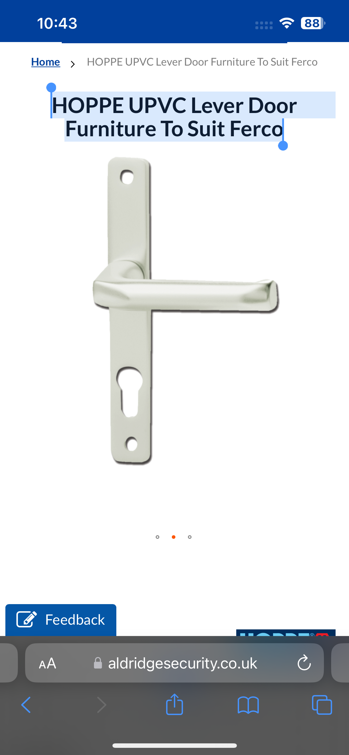 HOPPE UPVC Lever Door Furniture To Suit Ferco