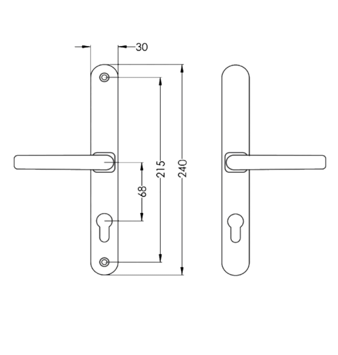 ASEC 68mm Lever UPVC Door Furniture With Snib