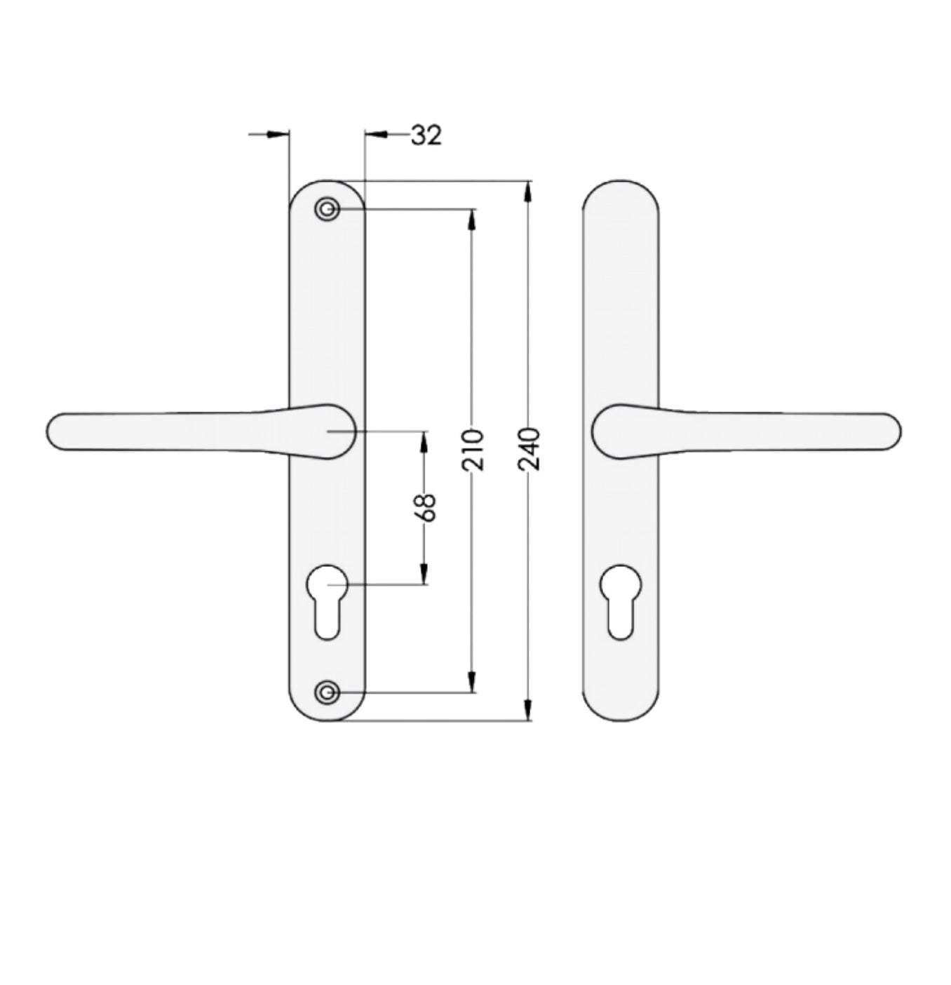 ASEC 68mm Lever UPVC Door Furniture No Snib