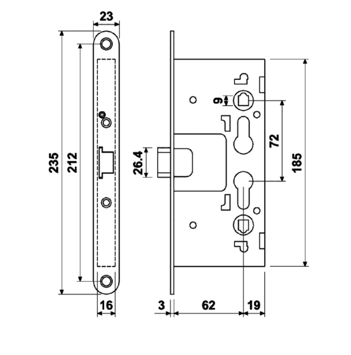 ASEC Garage Double Euro Latch Centre Case