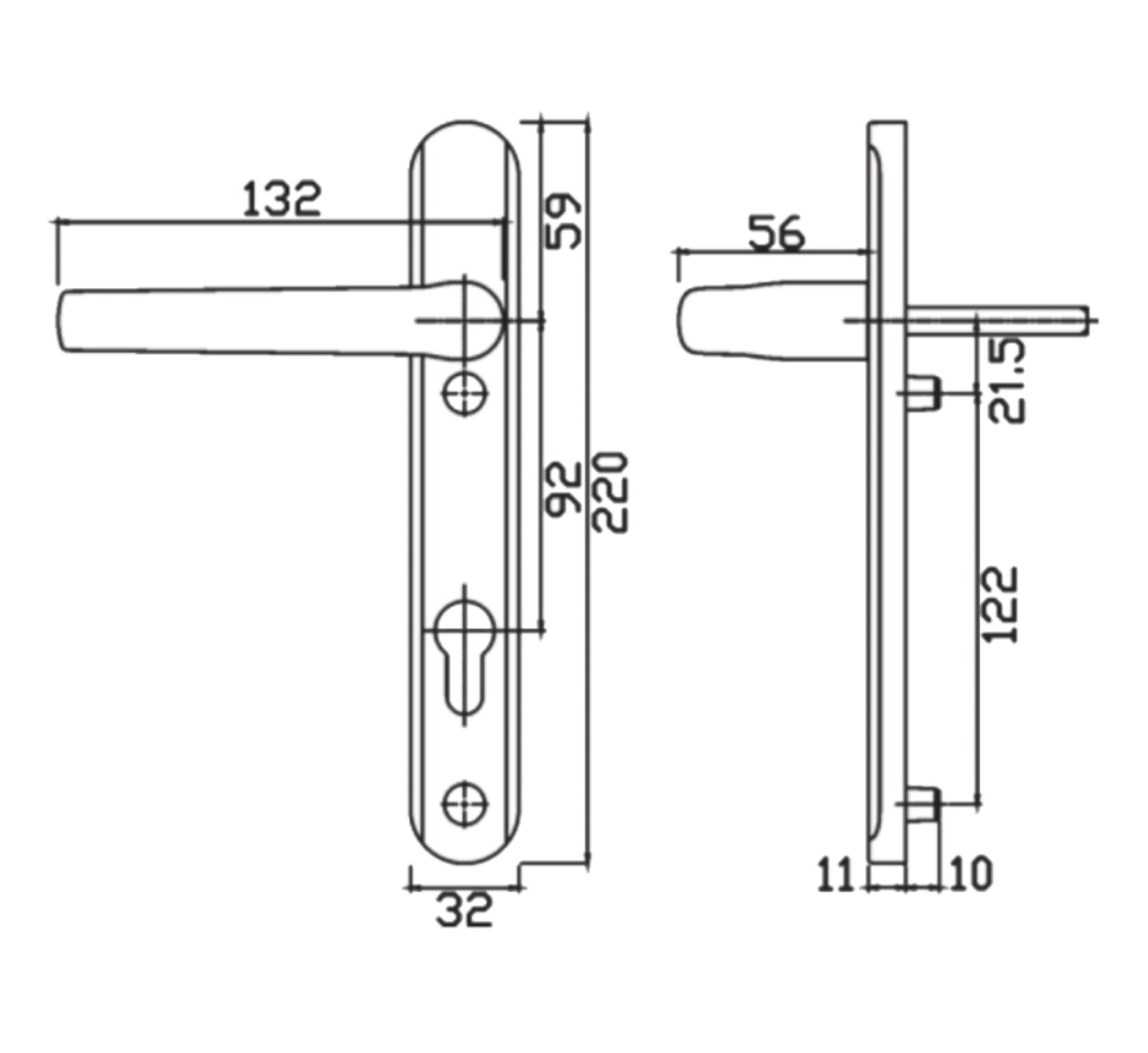 Greenteq Alpha 92 Lever/Lever UPVC Furniture - 220mm Backplate