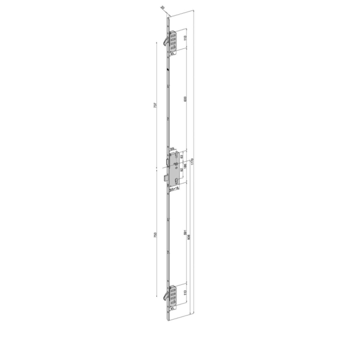 WINKHAUS Trulock STV-F 2070 M2 20mm Radius Faceplate With 2 Hooks Keywind Action (KTA)