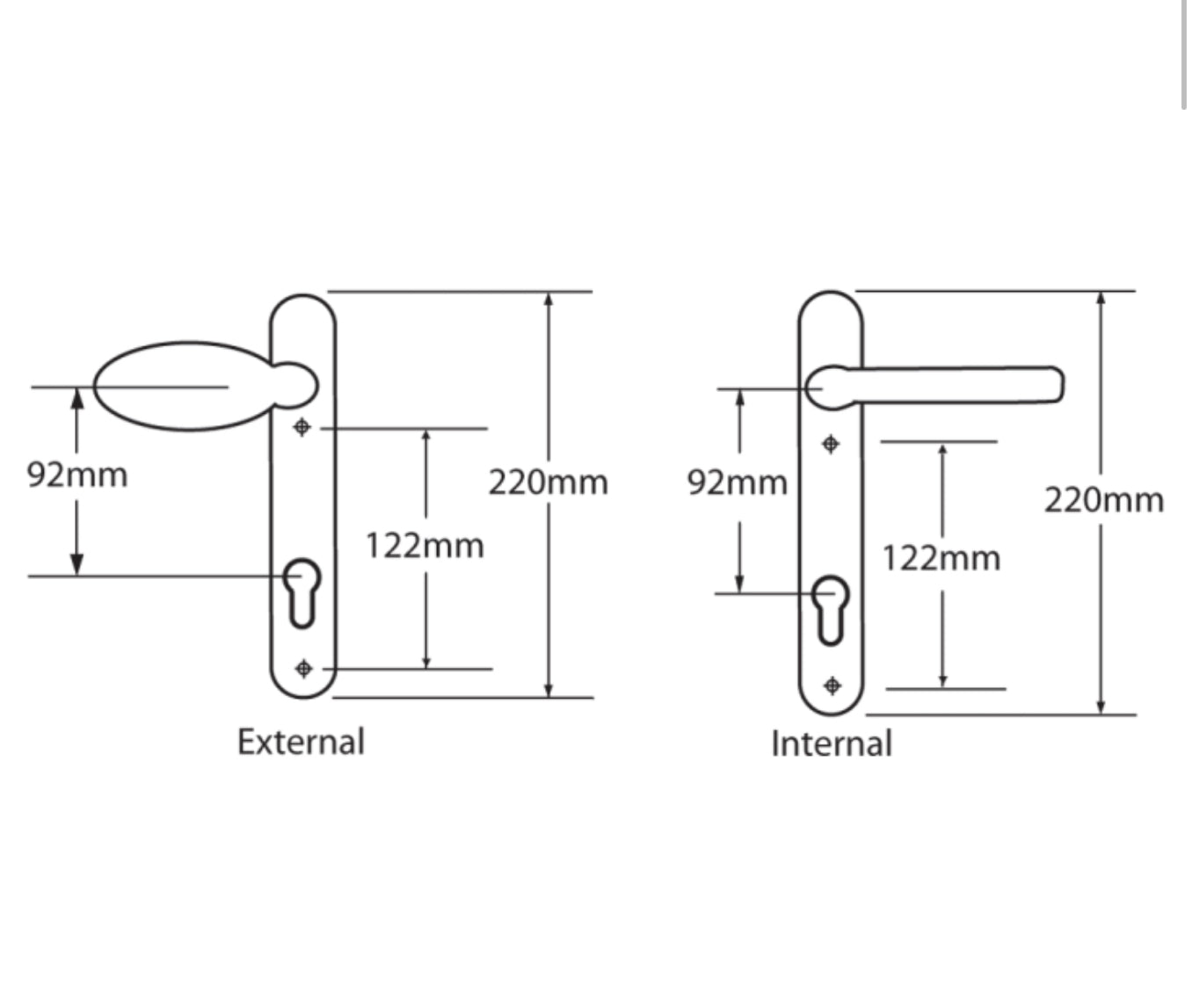 MILA Prolinea 92 Lever/Pad UPVC Furniture - 220mm Backplate