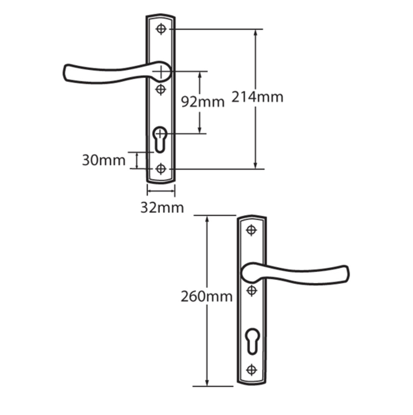 WINKHAUS Palladio XL 92 Lever/Lever UPVC Furniture Dimensions