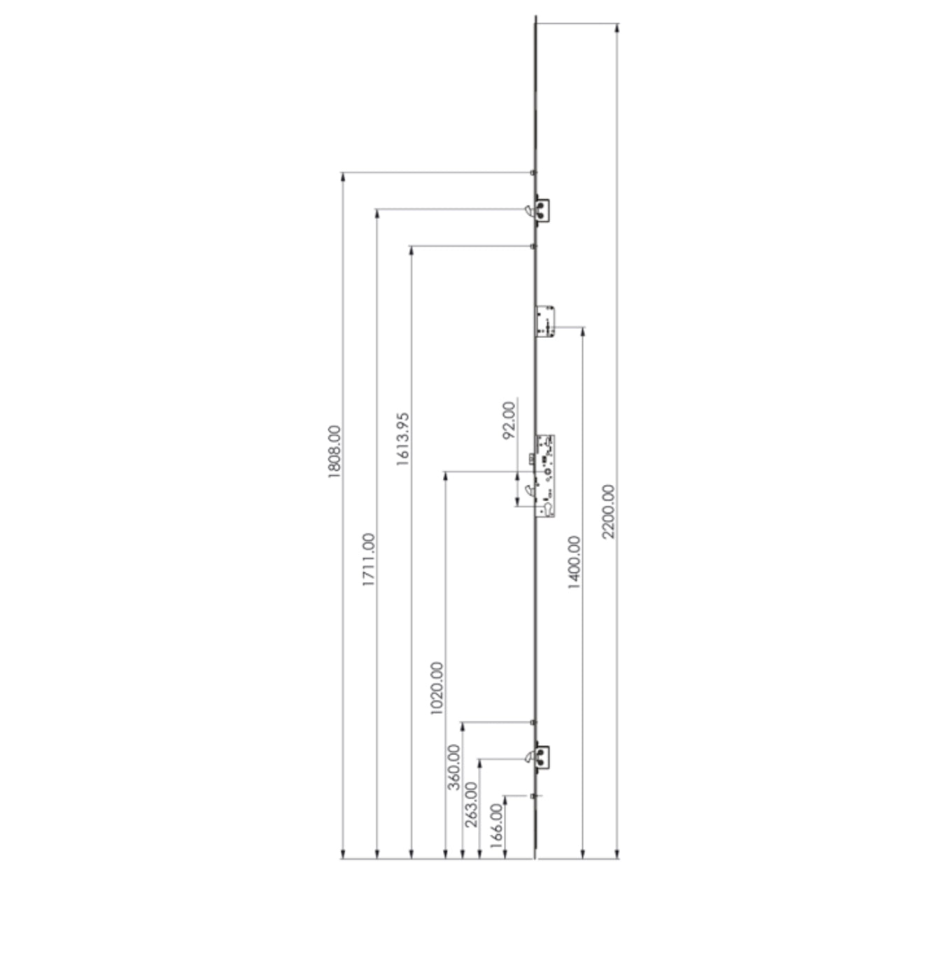 YALE YS170 Lever Operated Latch & Hookbolt Split Spindle - 2 Hook 4 Roller