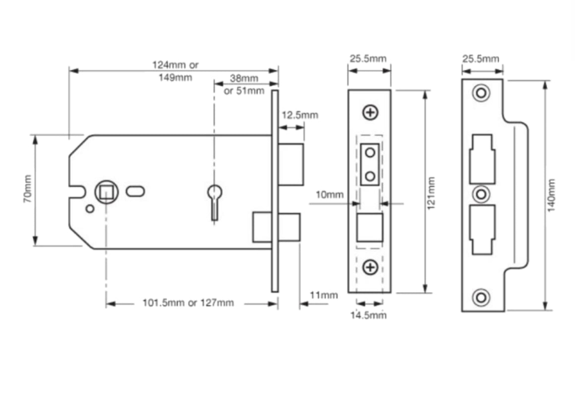 UNION 2077 Horizontal 3 Lever Sashlock