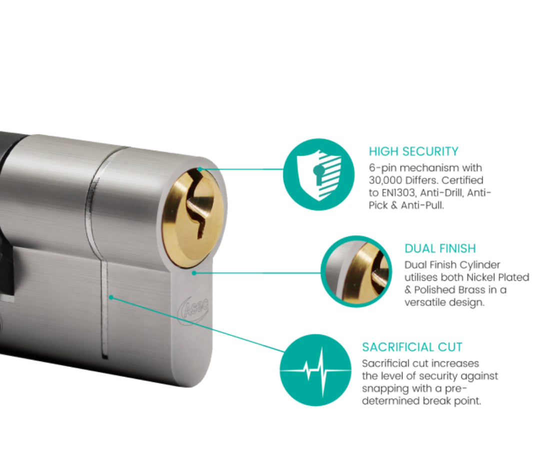 ASEC Vital 6 Pin Double Euro Dual Finish Snap Resistant Cylinder