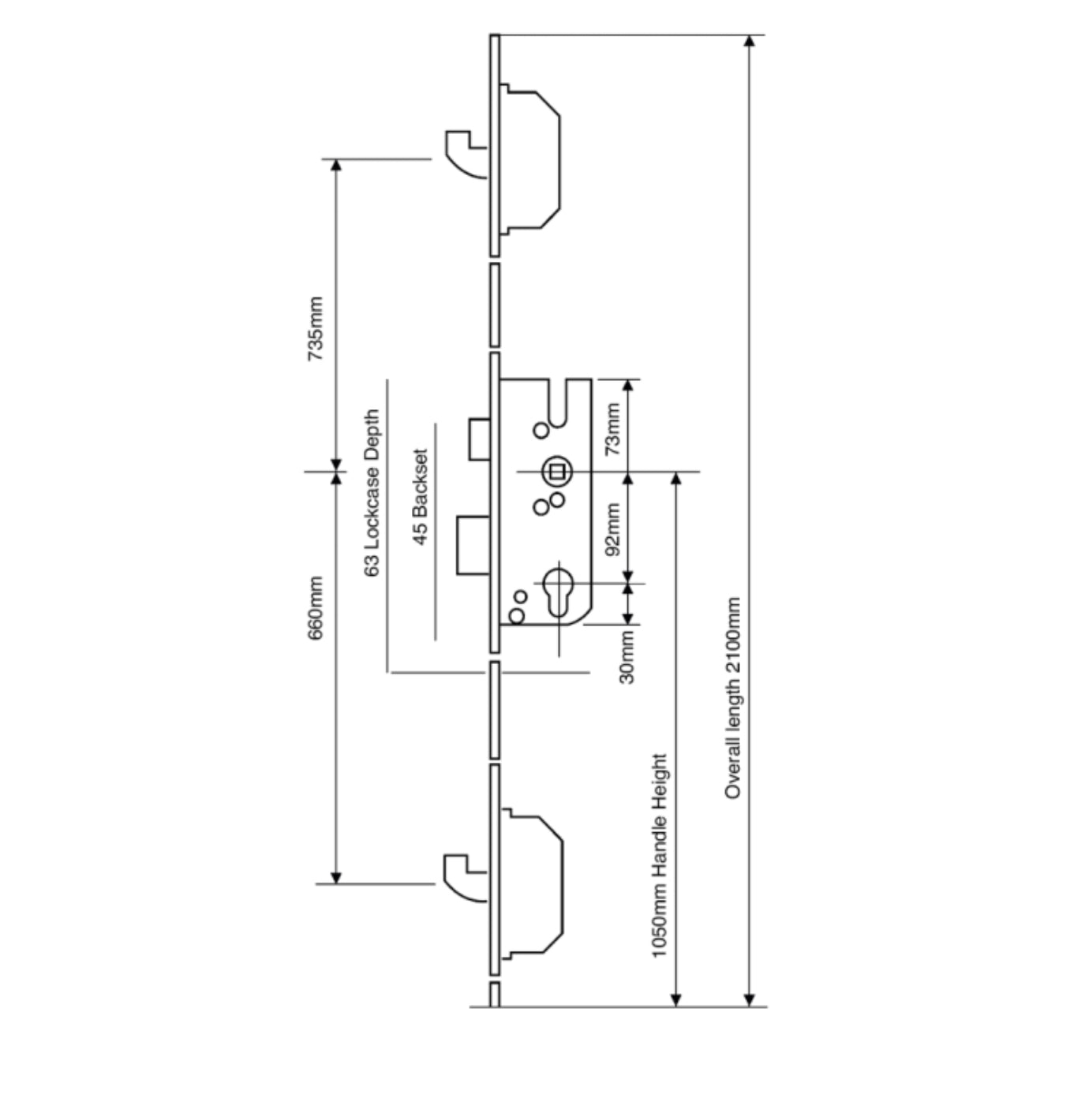 GU Lever Operated Latch & Deadbolt 20mm Faceplate - 2 Hook