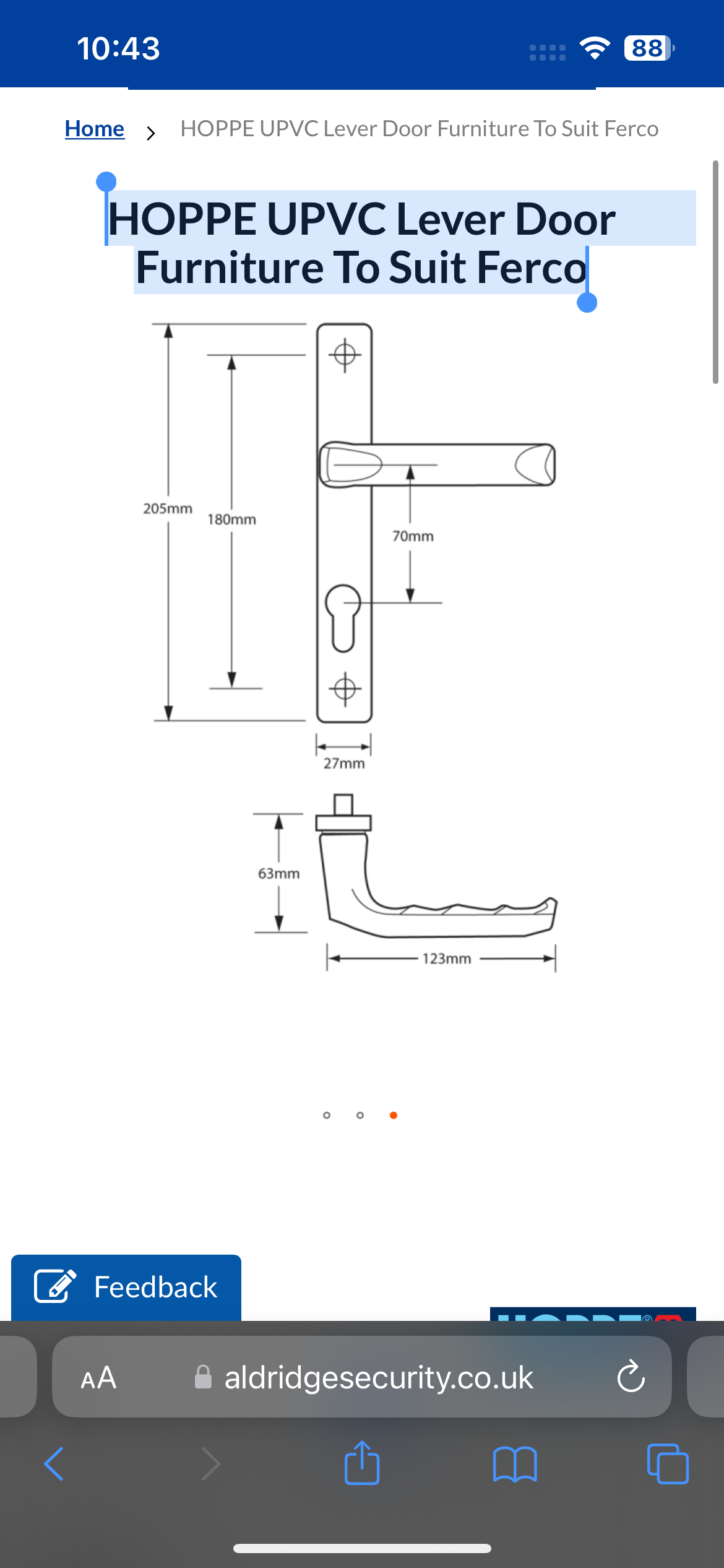 HOPPE UPVC Lever Door Furniture To Suit Ferco