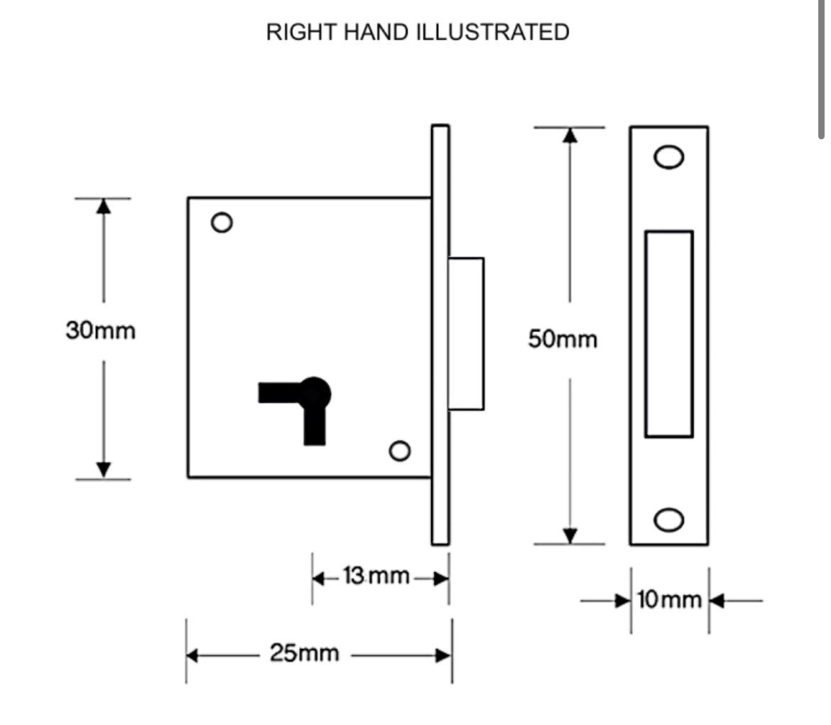 ASEC 50mm 2 Lever Cupboard Lock Dimensions