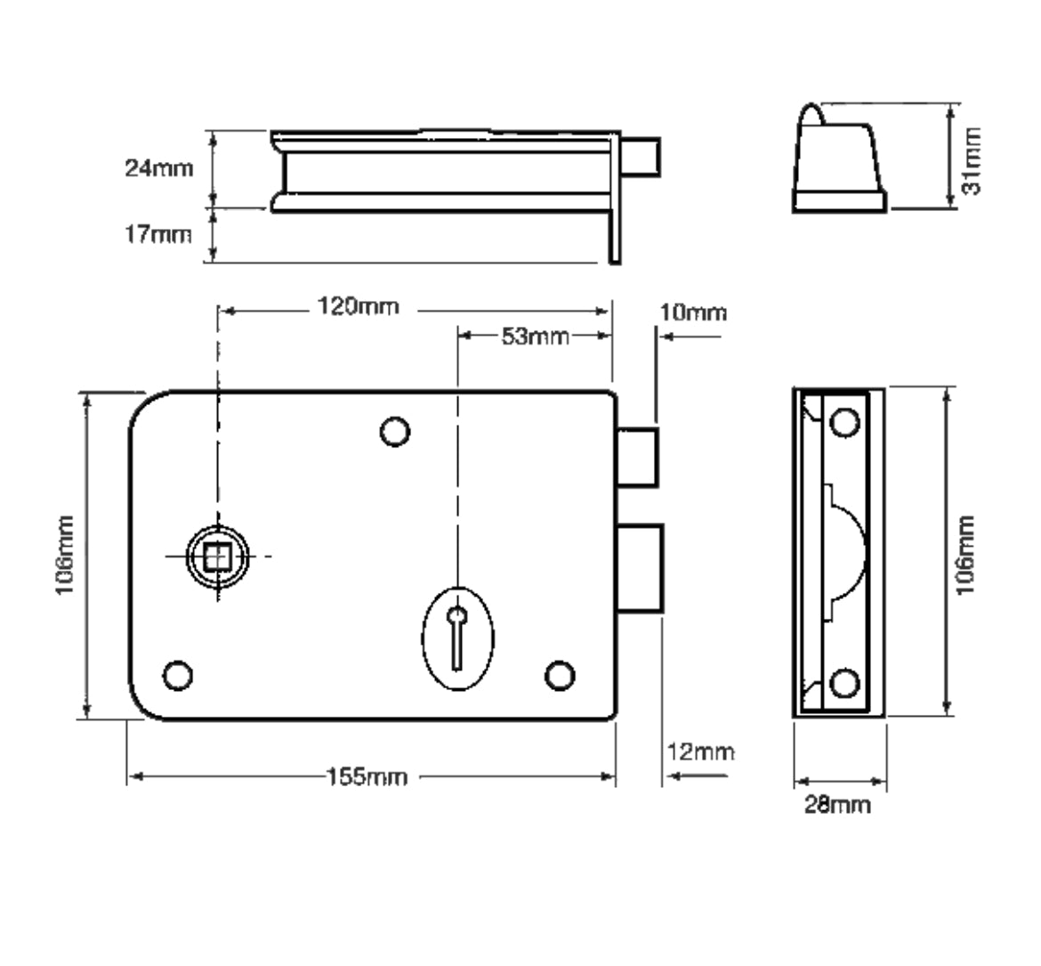 UNION 1439 3 Lever Double Handed Rimlock