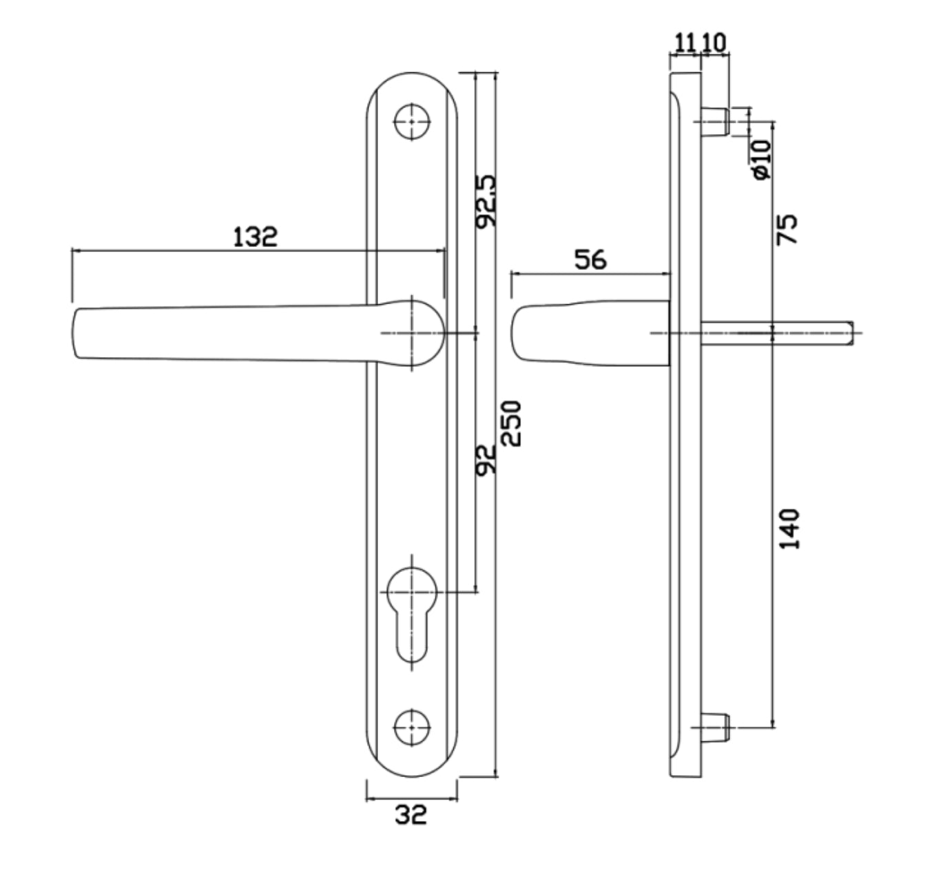 Greenteq Alpha 92 Lever/Lever UPVC Furniture - 250mm Backplate