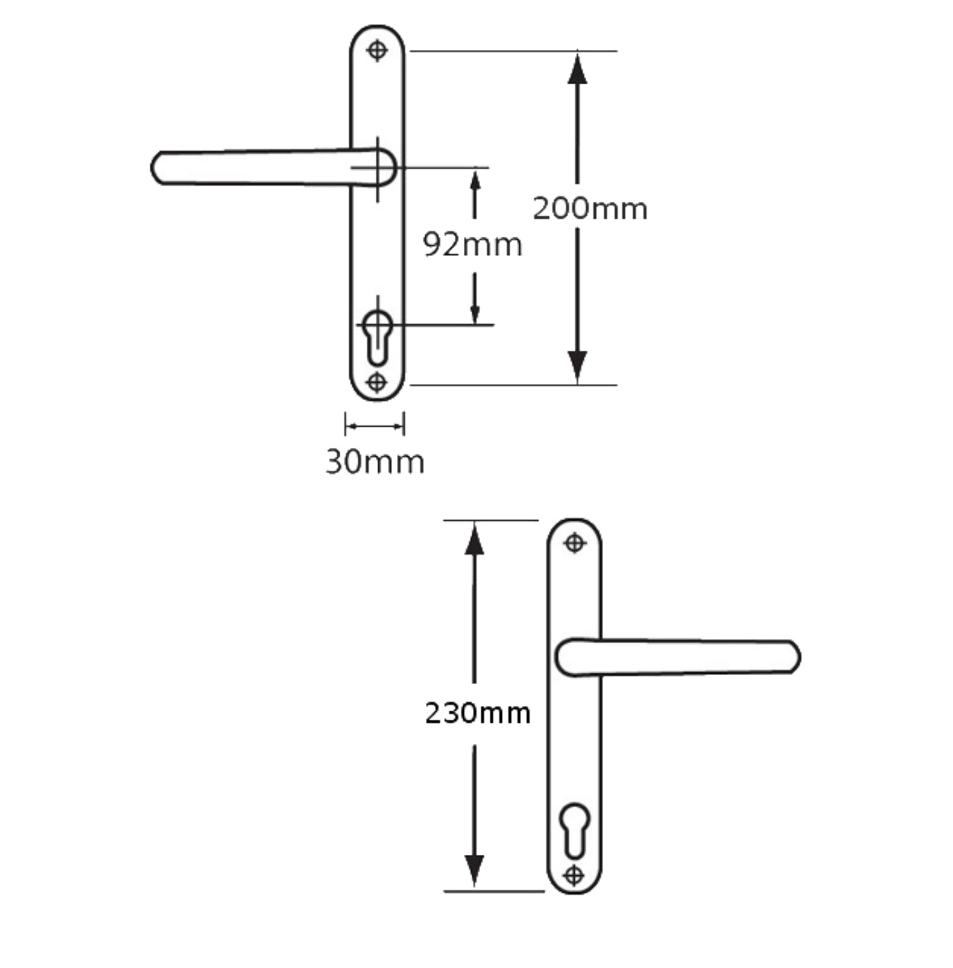 ASEC Lever/Lever UPVC Furniture To Suit Roto - 230mm Backplate