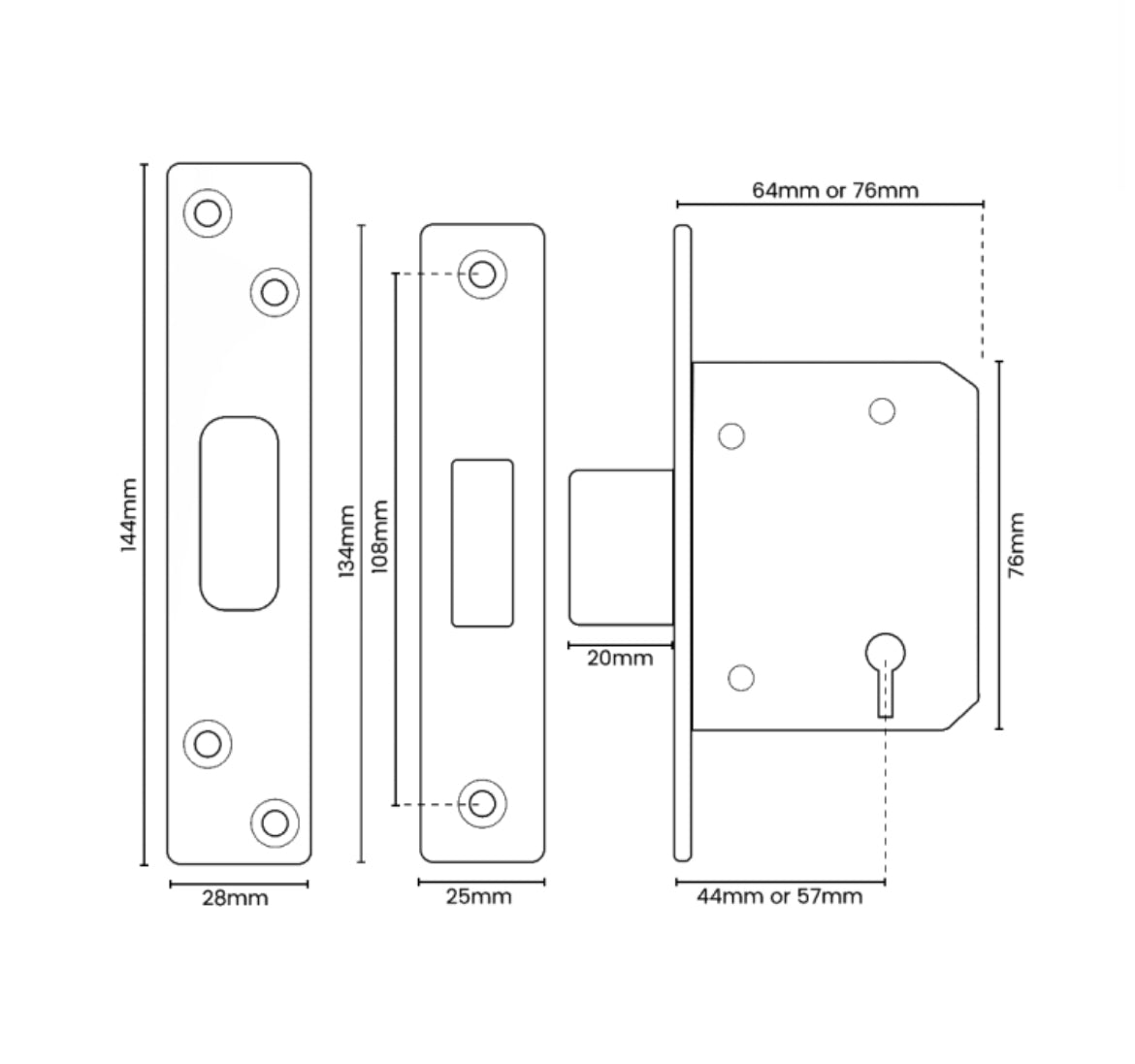 ASEC 3 Lever Deadlock Dimensions