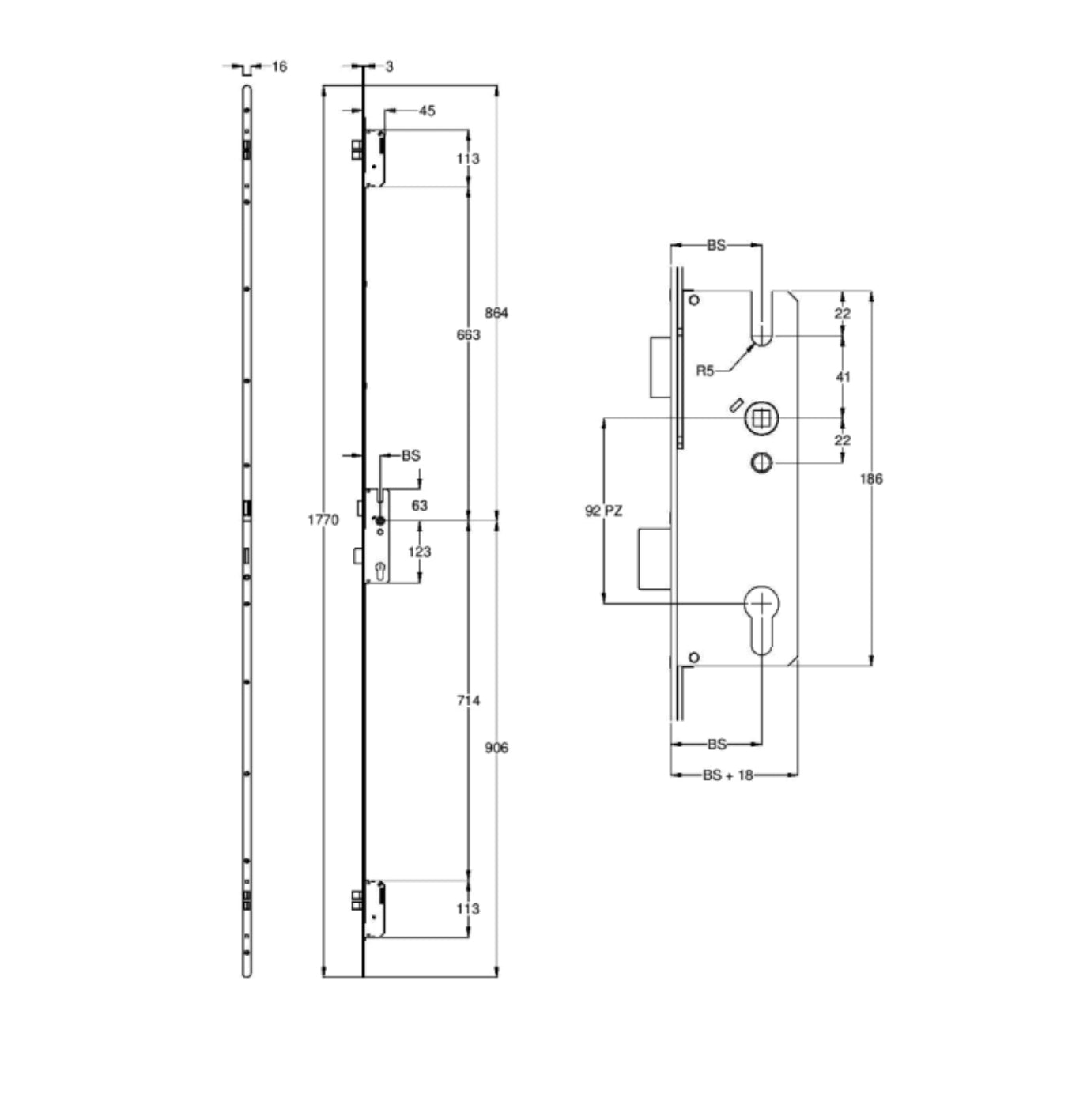 WINKHAUS Thunderbolt™ Lever Operated Latch & Deadbolt Split Spindle 16mm Radius - 4 Dead Bolt