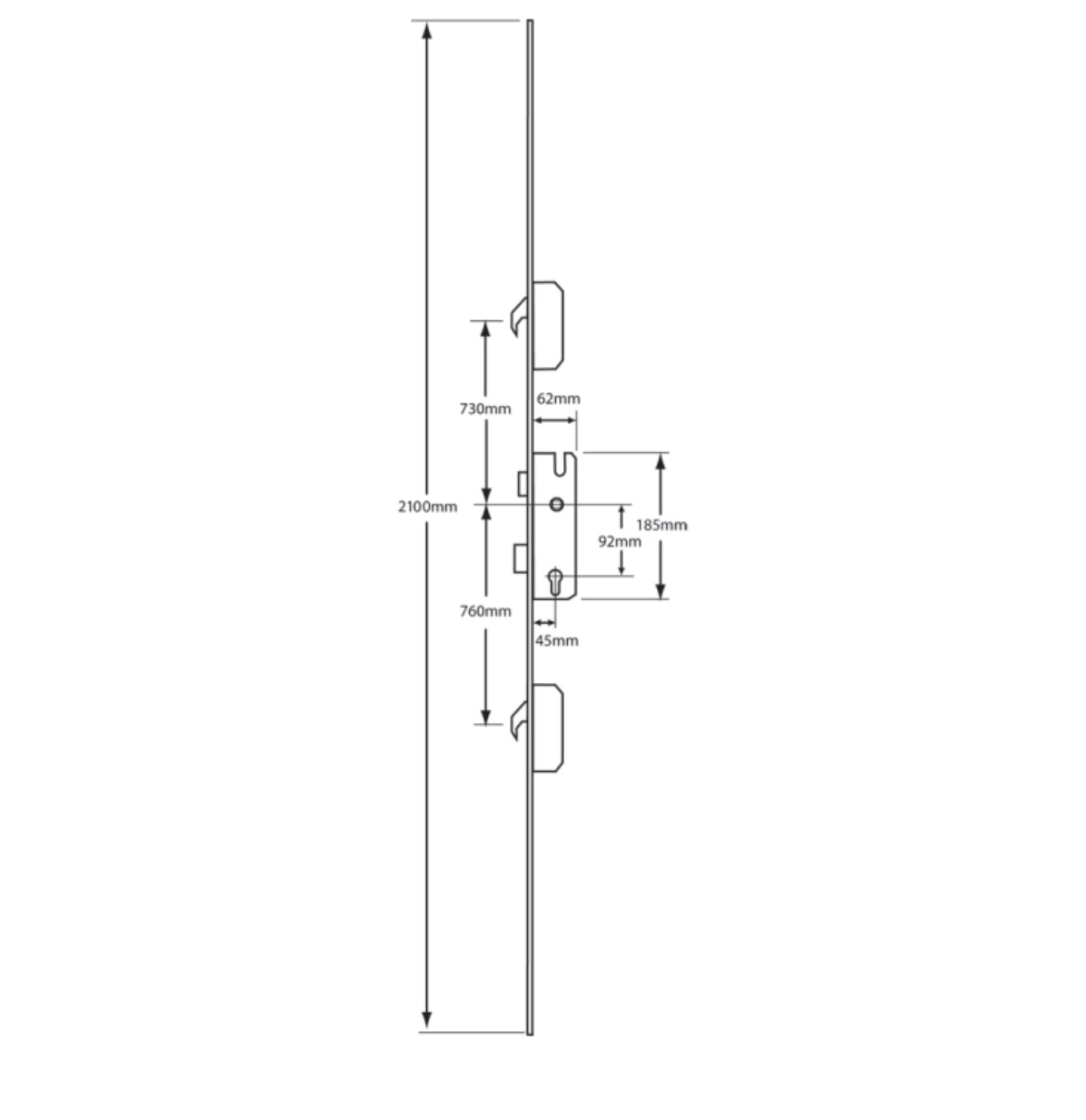 WINKHAUS Cobra Lever Operated Latch & Deadbolt Single Spindle - 2 Hook