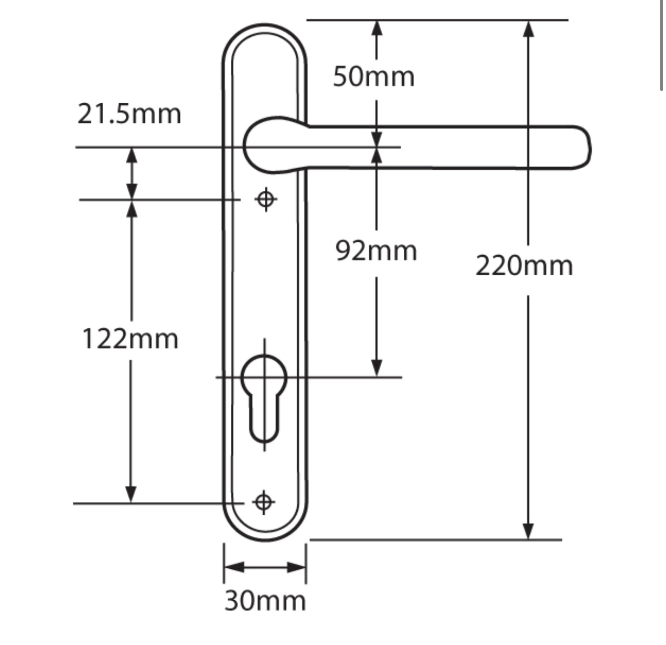 MILA Prolinea 92 Lever/Lever UPVC Furniture - 220mm Backplate